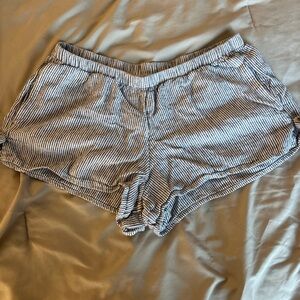 Hollister Blue and White Striped High Waist Shorts